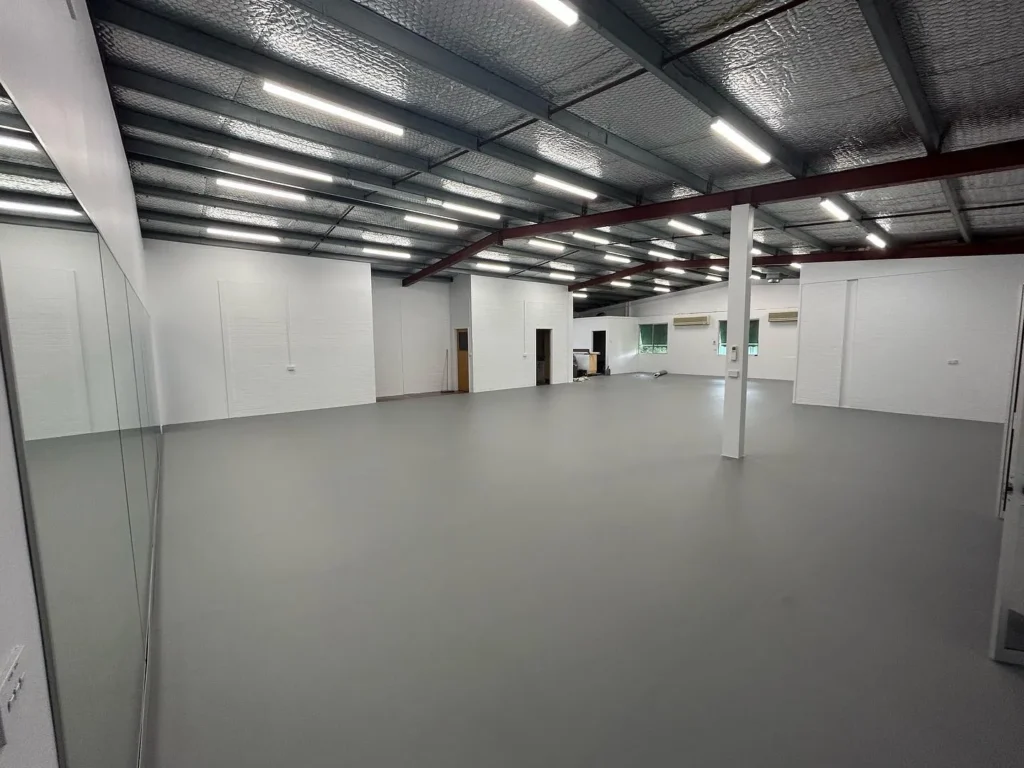 Grey EveryDance dance floor vinyl installed in a studio