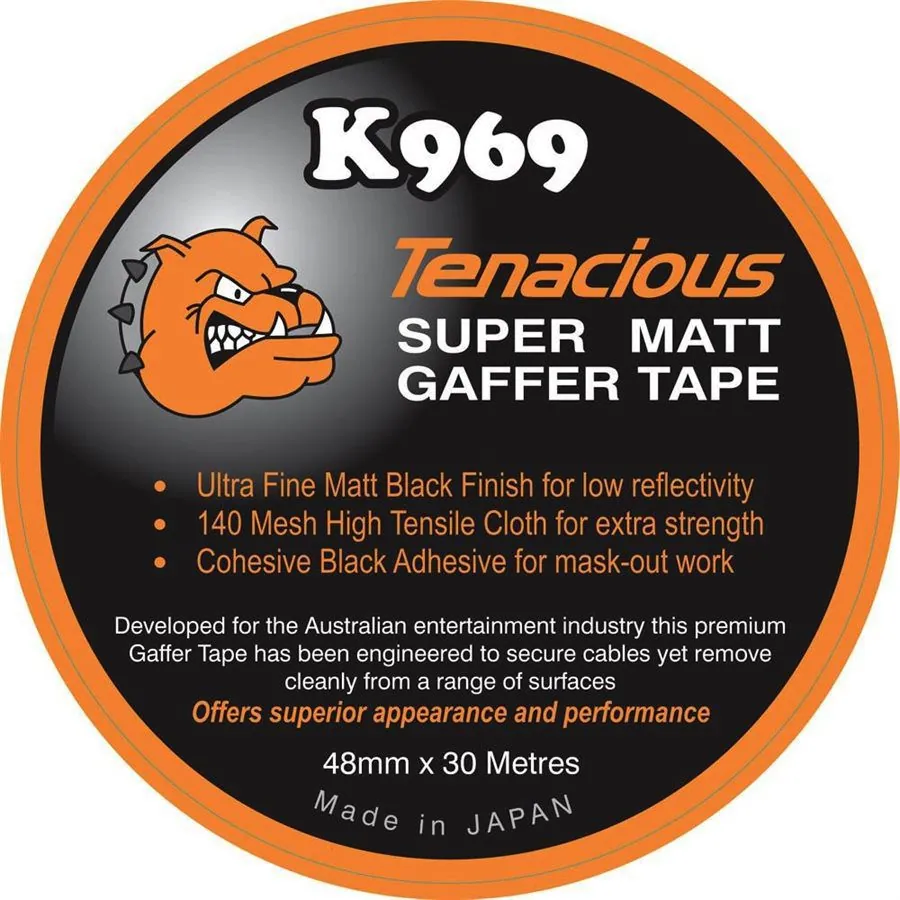 Tenacious K969 super matt black gaffer tape roll