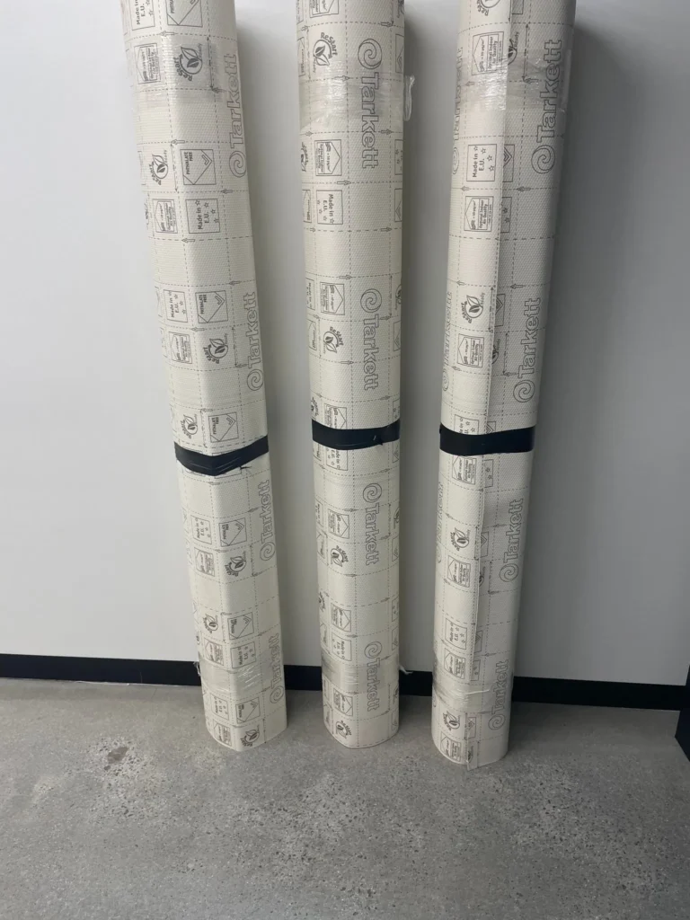 Rolls of dance vinyl stored upright ready for dispatch